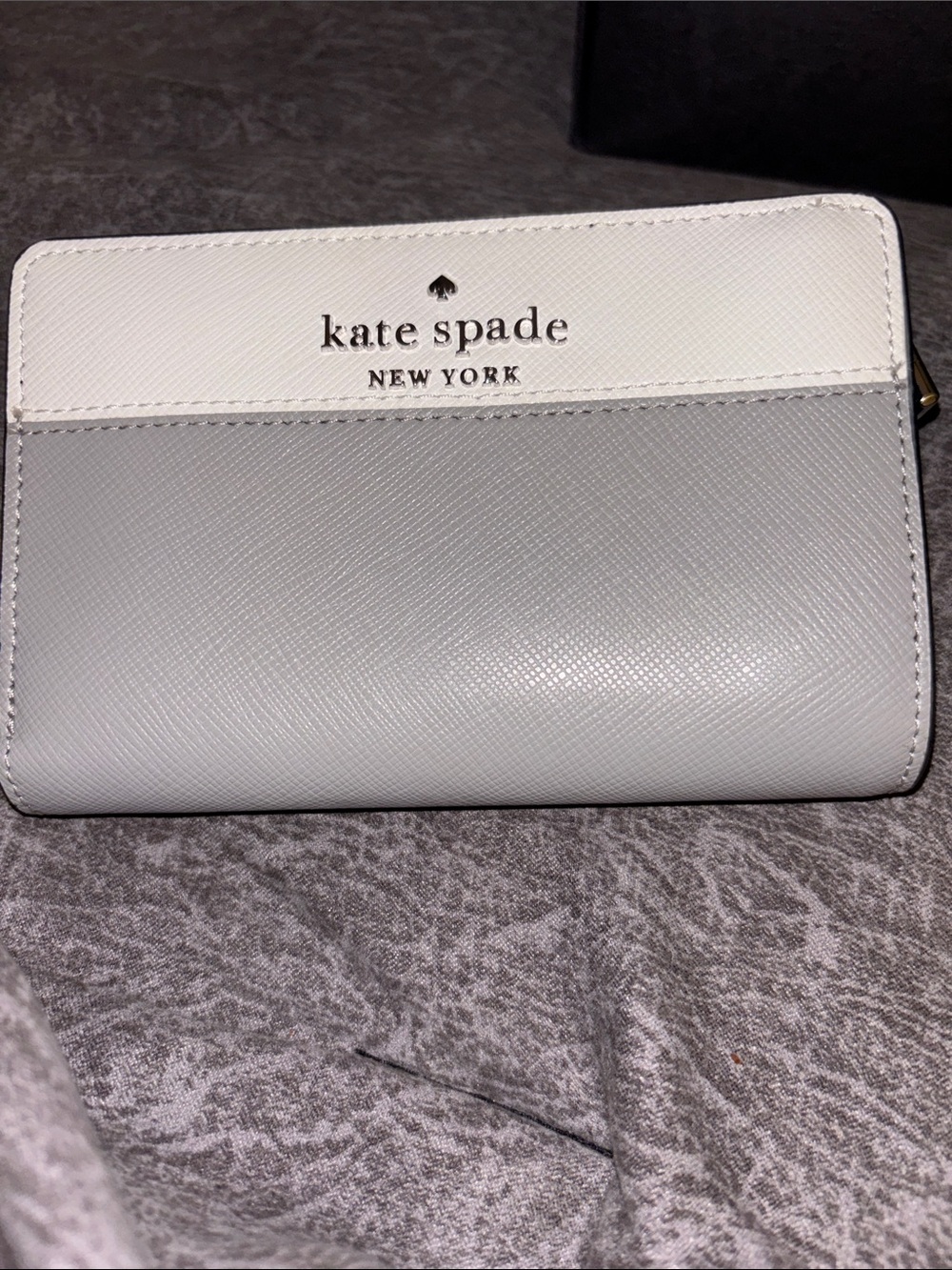 kate spade Two-Tone White and Light Gray Saffiano Zip Wallet